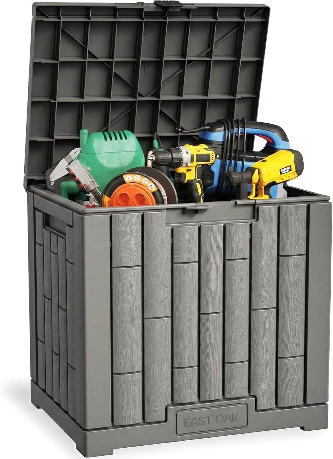 EAST OAK Outdoor Storage Box 31 Gallon Deck Box Indoor and Outdoor Use Waterproof Resin Storage Bin for Package Delivery Patio Cushions Gardening Tools Lockable UV Resistant Grey FixHomeSmart